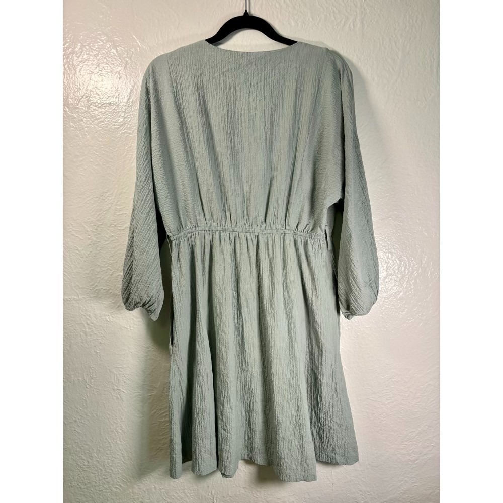 Calvin Klein Button-Down Shirtdress Balloon Sleeves Green Sz L Preppy Beach Work - Picture 4 of 13